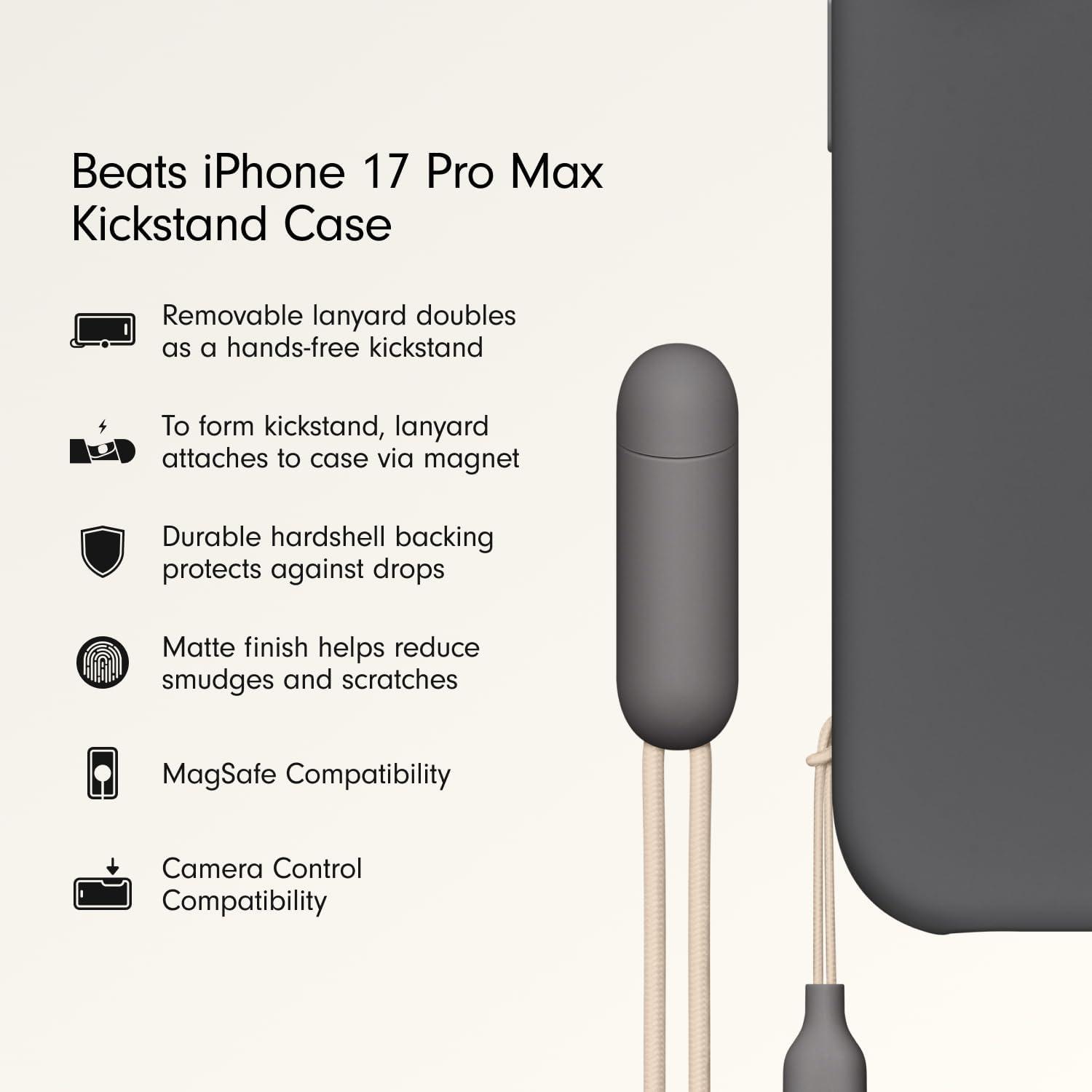 imageBeats iPhone 17 Pro Max Kickstand Case with MagSafe ampamp Camera Control Built in Stand ampamp Lanyard Matte Finish with Microfiber Lining Granite GrayGranite Grey