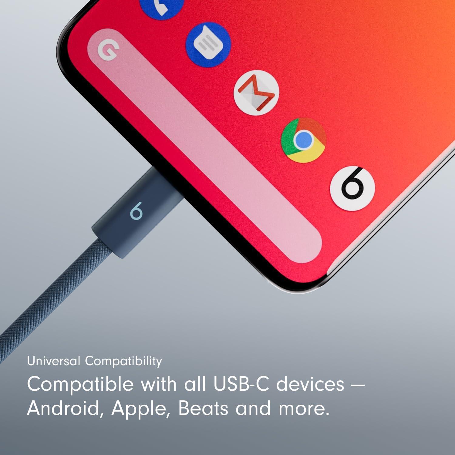 imageBeats 240W USBC to USBC Braided Cable Fast Charging DurableTangle Free Compatible with Apple and Android Devices 3 m10 ft Surge StoneNitro Navy